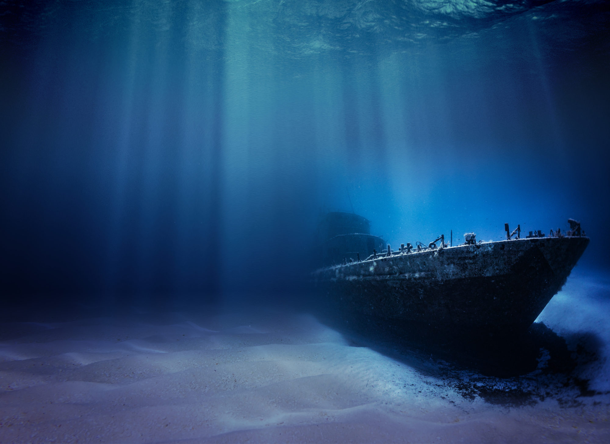 Deep sunken shipwreck